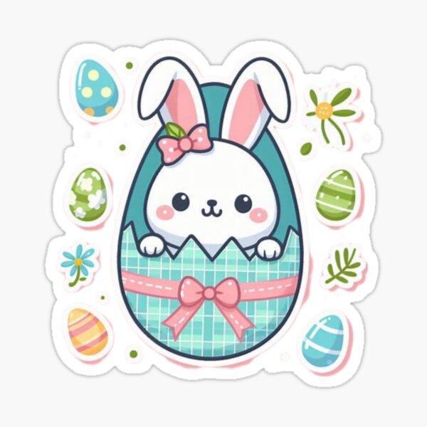 Item preview, Cute Easter Bunny in egg fun holiday print design graphic Sticker designed and sold by Cutebll.