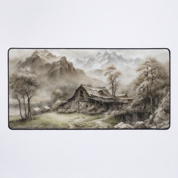 Item preview, Antique Mountain Serenity: Watercolor Landscape with River and Village designed and sold by Sergey Sedunov.