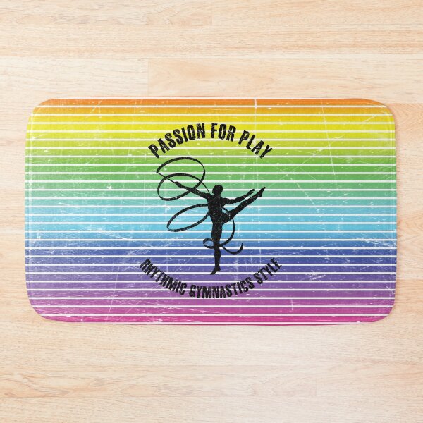 Item preview, Black silhouette of rhythmic gymnast with ribbon against the background of rainbow stripes designed and sold by HarridanCreates.