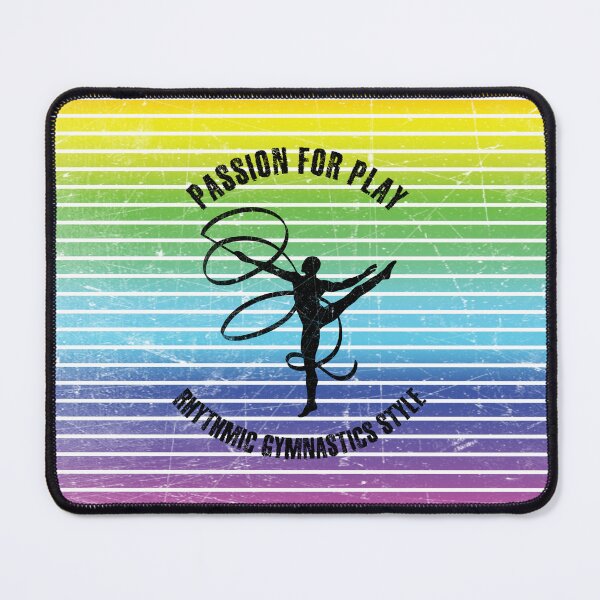 Item preview, Black silhouette of rhythmic gymnast with ribbon against the background of rainbow stripes designed and sold by HarridanCreates.