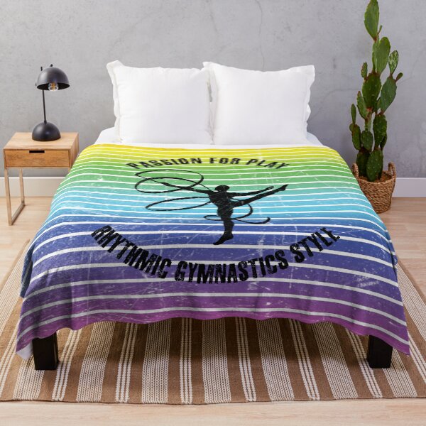 Item preview, Black silhouette of rhythmic gymnast with ribbon against the background of rainbow stripes designed and sold by HarridanCreates.