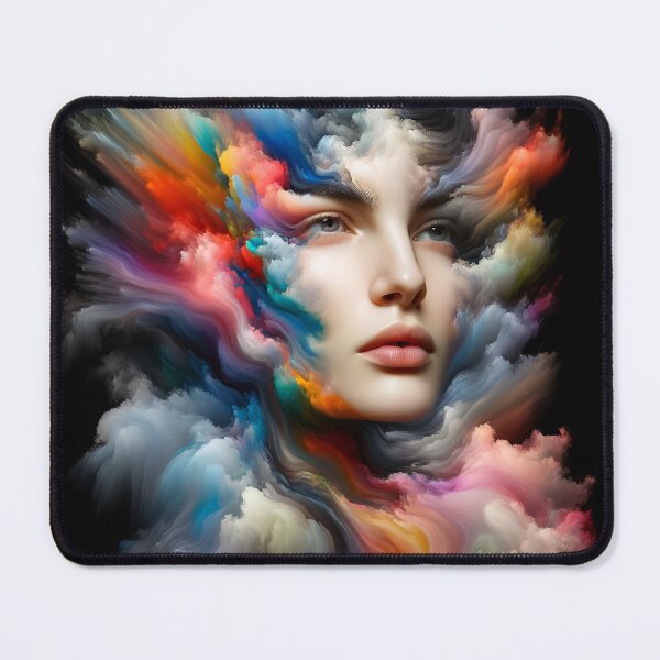Item preview, Portrait of a woman where her face and body dissolve into colorful clouds and streaks designed and sold by AndreaMart.