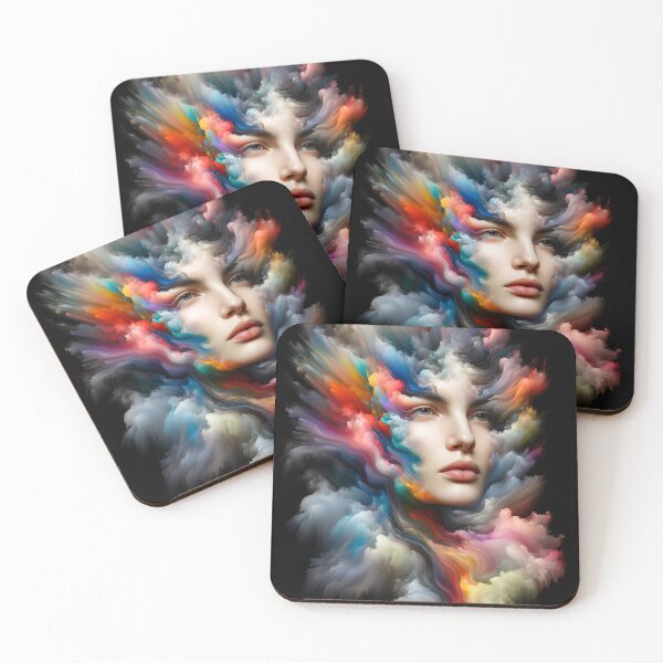 Item preview, Portrait of a woman where her face and body dissolve into colorful clouds and streaks designed and sold by AndreaMart.