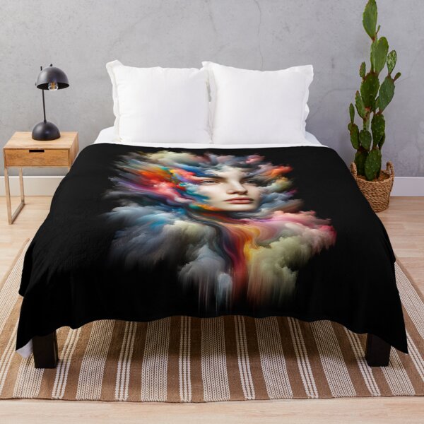 Item preview, Portrait of a woman where her face and body dissolve into colorful clouds and streaks designed and sold by AndreaMart.