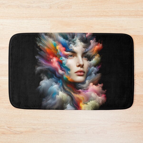 Item preview, Portrait of a woman where her face and body dissolve into colorful clouds and streaks designed and sold by AndreaMart.