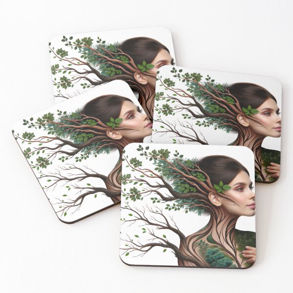 Item preview, Portrait of a woman whose body and hair transform into the shapes of tree branches and leaves designed and sold by AndreaMart.