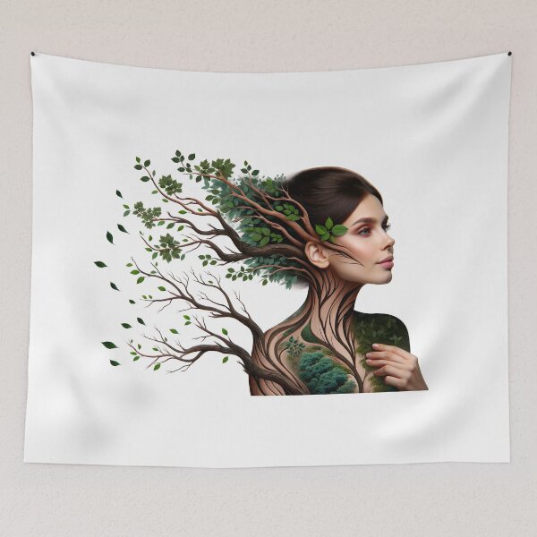 Item preview, Portrait of a woman whose body and hair transform into the shapes of tree branches and leaves designed and sold by AndreaMart.