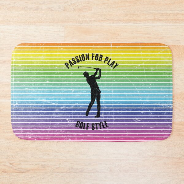 Item preview, Black silhouette of a male golf player against the background of rainbow stripes designed and sold by HarridanCreates.