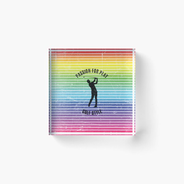 Item preview, Black silhouette of a male golf player against the background of rainbow stripes designed and sold by HarridanCreates.