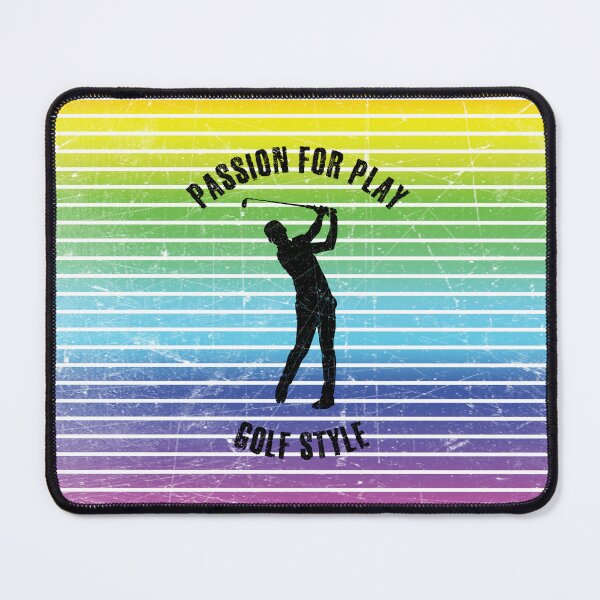 Item preview, Black silhouette of a male golf player against the background of rainbow stripes designed and sold by HarridanCreates.