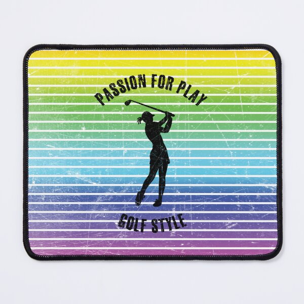 Item preview, Black silhouette of a female golf player against the background of rainbow stripes designed and sold by HarridanCreates.