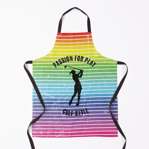 Item preview, Black silhouette of a female golf player against the background of rainbow stripes designed and sold by HarridanCreates.