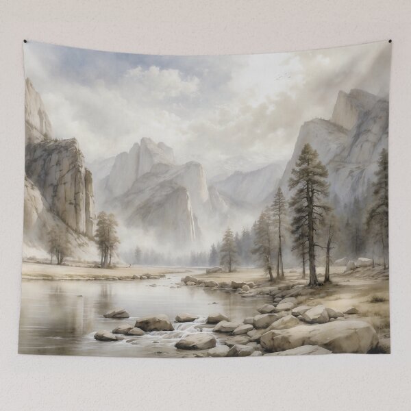 Item preview, Vintage Majesty: Watercolor Painting of Yosemite Merced River Landscape designed and sold by Sergey Sedunov.