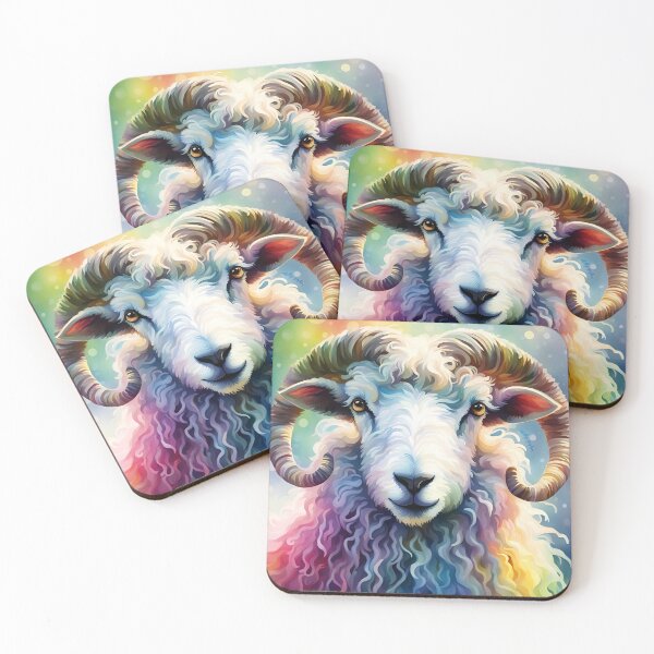 Artikelvorschau, Exmoor Horn Schaf Regenbogen Aquarell entworfen und verkauft von xHollysGraphics.