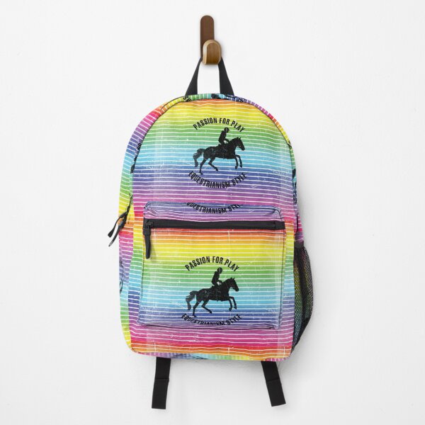 Item preview, Black silhouette of a horseback rider against the background of rainbow stripes designed and sold by HarridanCreates.