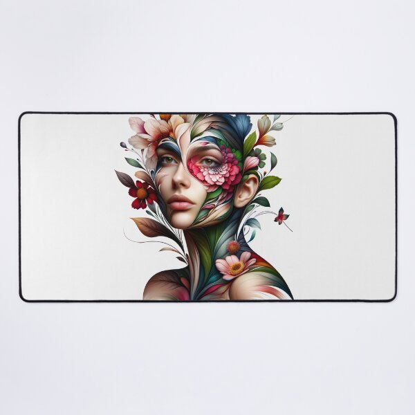 Item preview, Portrait of a woman whose face and body are transforming into the shapes and colors of flowers designed and sold by AndreaMart.