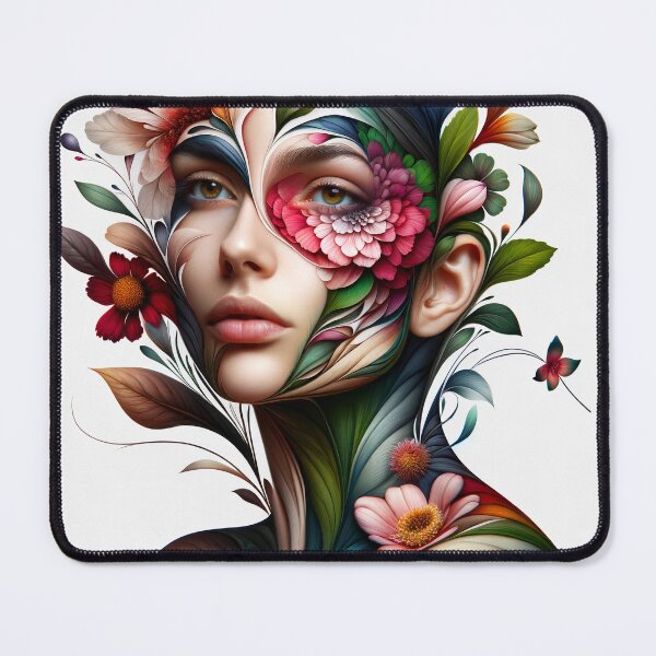 Item preview, Portrait of a woman whose face and body are transforming into the shapes and colors of flowers designed and sold by AndreaMart.