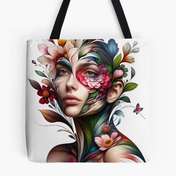 Item preview, Portrait of a woman whose face and body are transforming into the shapes and colors of flowers designed and sold by AndreaMart.