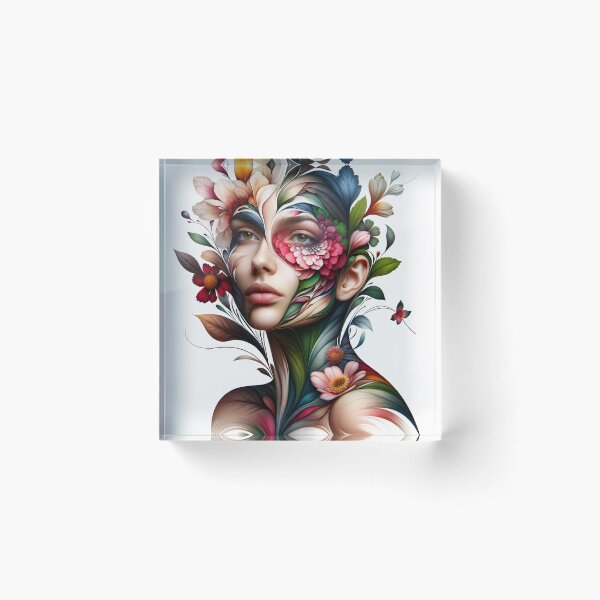 Item preview, Portrait of a woman whose face and body are transforming into the shapes and colors of flowers designed and sold by AndreaMart.