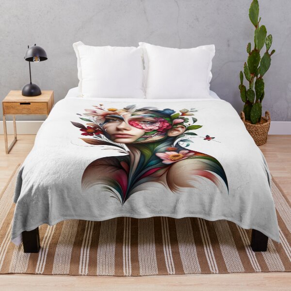 Item preview, Portrait of a woman whose face and body are transforming into the shapes and colors of flowers designed and sold by AndreaMart.