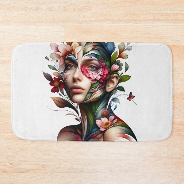 Item preview, Portrait of a woman whose face and body are transforming into the shapes and colors of flowers designed and sold by AndreaMart.