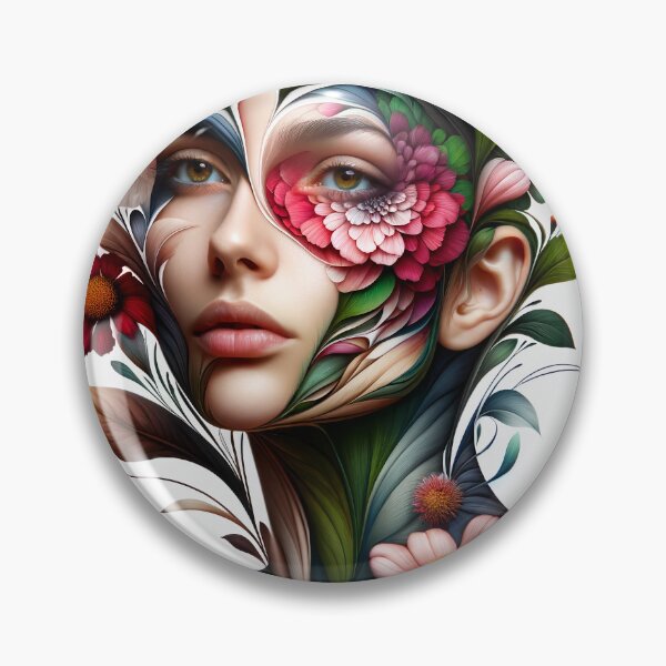 Item preview, Portrait of a woman whose face and body are transforming into the shapes and colors of flowers designed and sold by AndreaMart.