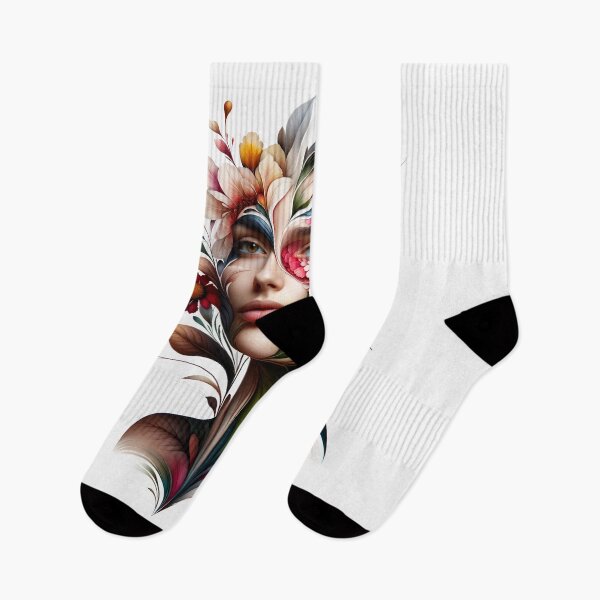 Item preview, Portrait of a woman whose face and body are transforming into the shapes and colors of flowers designed and sold by AndreaMart.