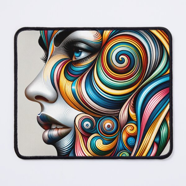 Item preview, Portrait of a woman's face with dynamic patterns such as spirals and waves, in bright, contrasting colors designed and sold by AndreaMart.
