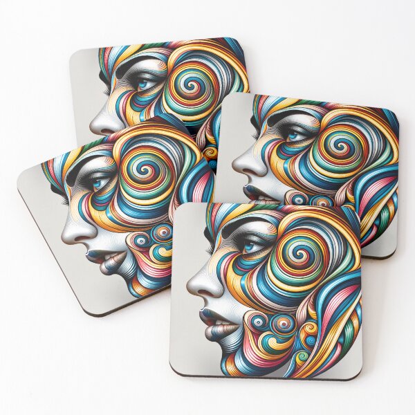 Item preview, Portrait of a woman's face with dynamic patterns such as spirals and waves, in bright, contrasting colors designed and sold by AndreaMart.
