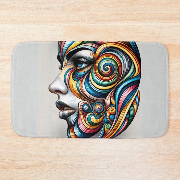 Item preview, Portrait of a woman's face with dynamic patterns such as spirals and waves, in bright, contrasting colors designed and sold by AndreaMart.