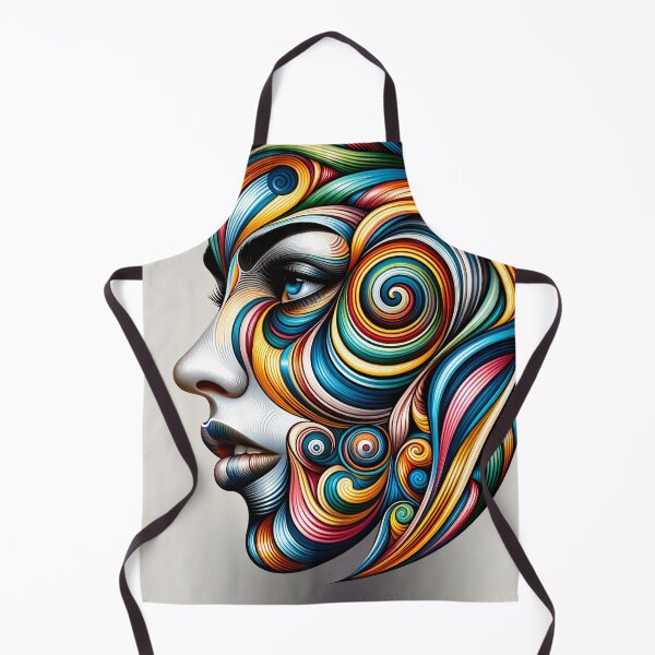 Item preview, Portrait of a woman's face with dynamic patterns such as spirals and waves, in bright, contrasting colors designed and sold by AndreaMart.