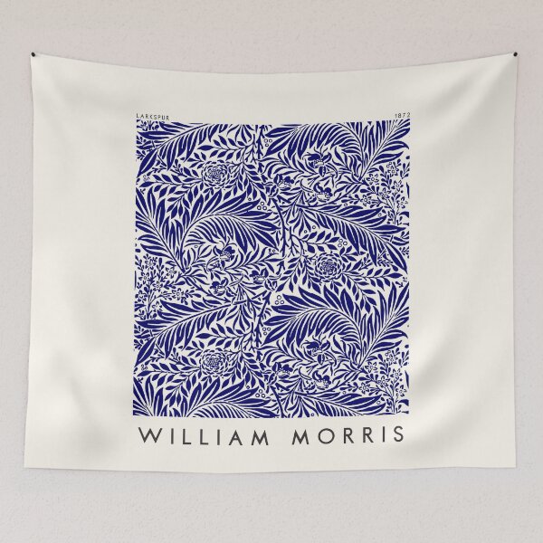 Item preview, William Morris Navy Blue Larkspur art nouveau vintage floral pattern designed and sold by cutesy.