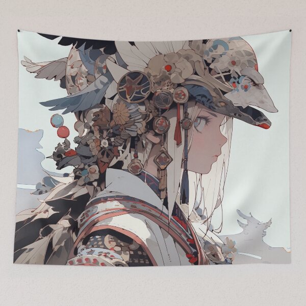 Item preview, Serene Feathered Warrior Anime Girl designed and sold by bubblegoth.
