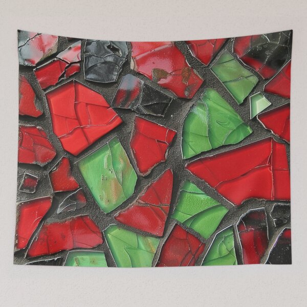 Aperçu de l'œuvre Carreaux craquelés noirs rouges verts Carreau de mosaïques Gaudi créée et vendue par GrinGalore.