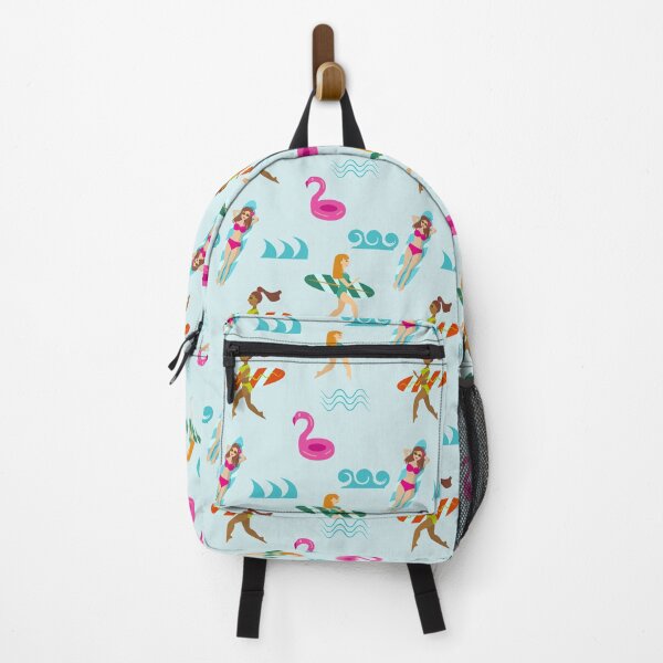 Item preview, Surfing girls and flamingo pattern designed and sold by CutieBlue.