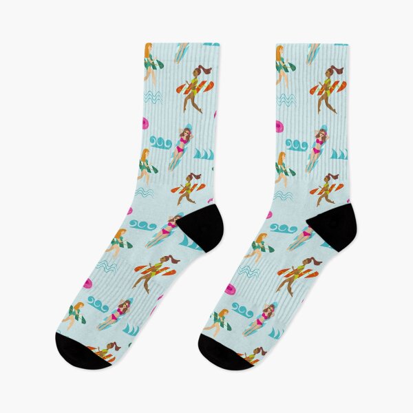 Item preview, Surfing girls and flamingo pattern designed and sold by CutieBlue.