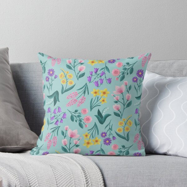 Item preview, Beautiful Colorful Hand-Drawn Spring Flowers - Pastel Light Blue designed and sold by yupcat.