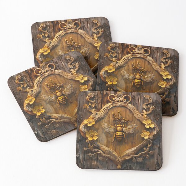 Item preview, Wood Gold Bee Flowers Patern designed and sold by GrinGalore.