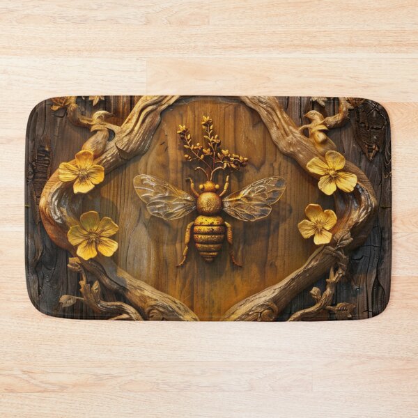 Item preview, Wood Gold Bee Flowers Patern designed and sold by GrinGalore.