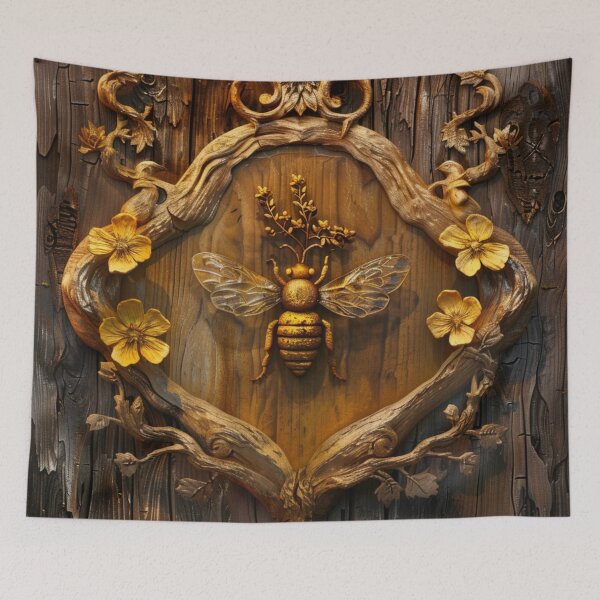 Item preview, Wood Gold Bee Flowers Patern designed and sold by GrinGalore.