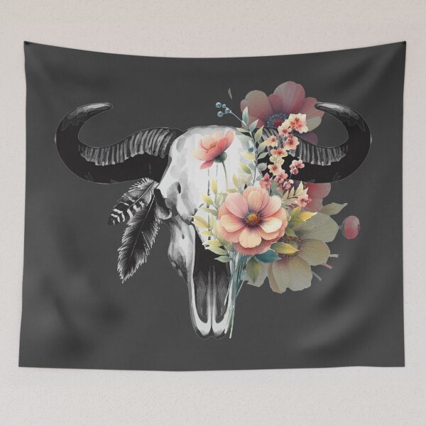 Item preview, Bull Skull with flowers, Gothic art designed and sold by Pretzel-G92.
