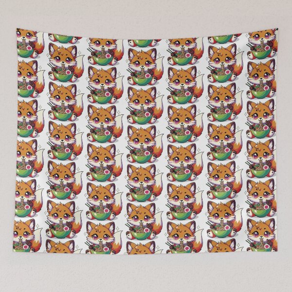 Item preview, Cute Kawaii Fox eating Ramen - 1 designed and sold by Karma Design.