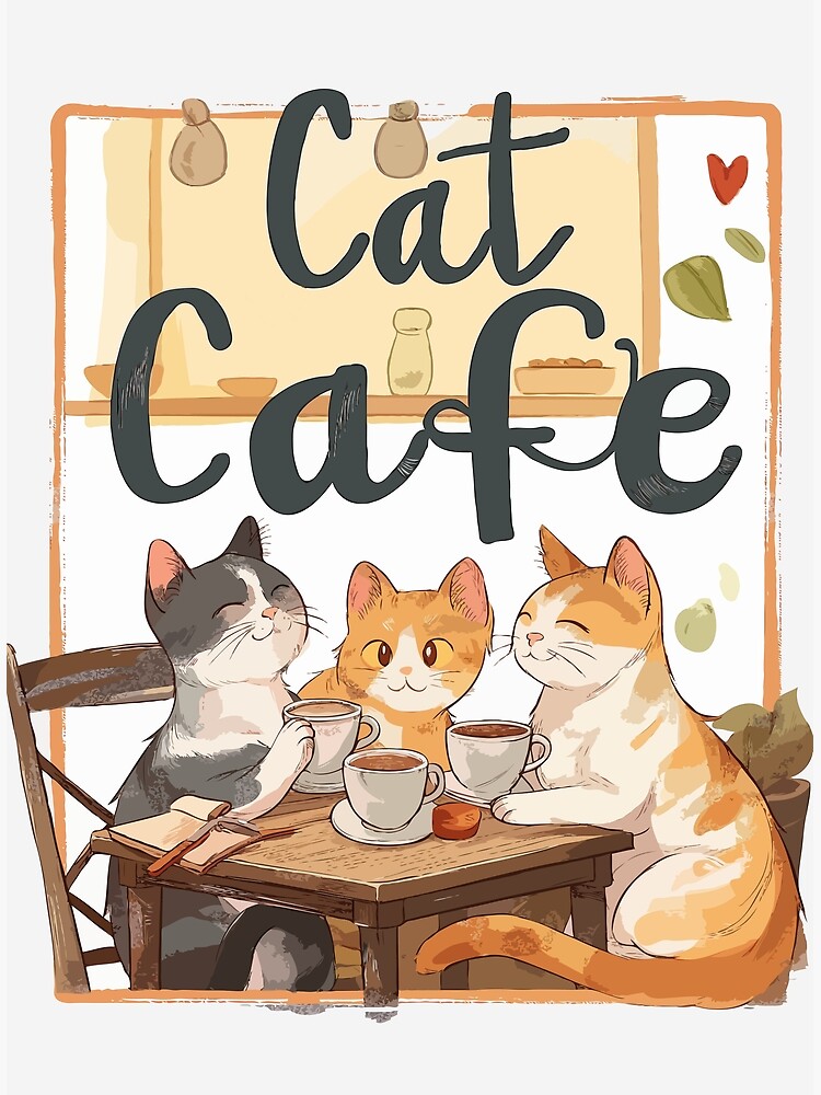 Cat Cafe Print Cats and Coffee