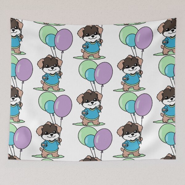 Item preview, Cute brown puppy with balloons designed and sold by Flowersonstuff.
