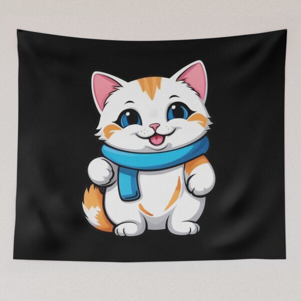 Item preview, Adorable Cat in a Blue Scarf - Whimsical Winter Whiskers designed and sold by StarStudio360.
