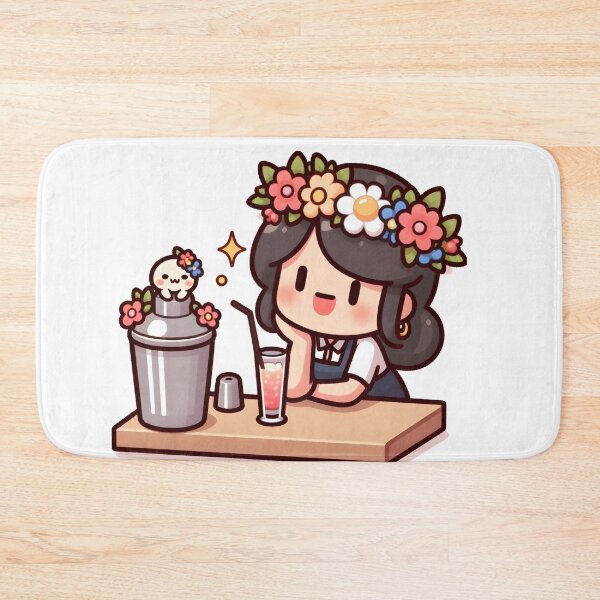 Item preview, Kawaii Bartender With A Flower Crown designed and sold by CanvasCutie.