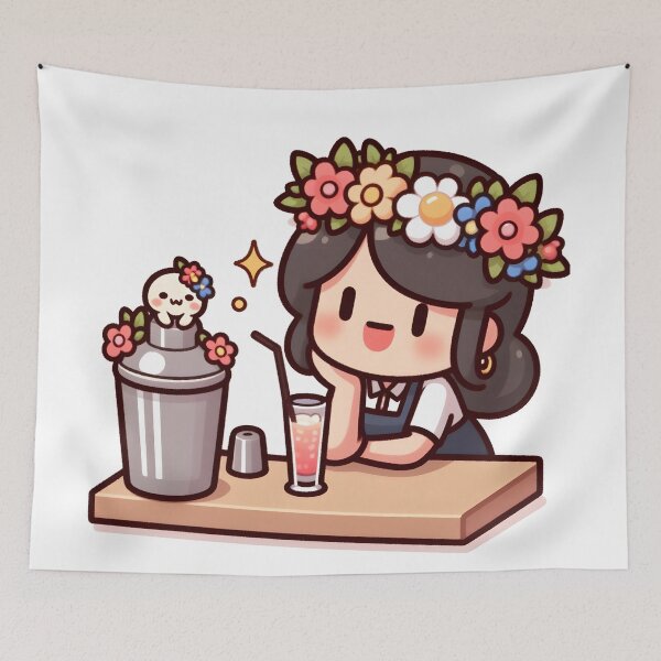 Item preview, Kawaii Bartender With A Flower Crown designed and sold by CanvasCutie.