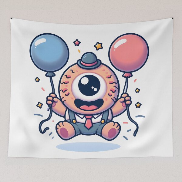 Item preview, Kawaii Jubilant Cyclops With Balloons designed and sold by CanvasCutie.