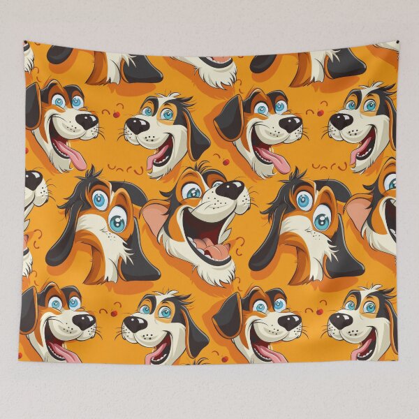 Item preview, Cheerful Cartoon Dogs on Orange Background - funny - weird - yellow designed and sold by PICbyFemke.