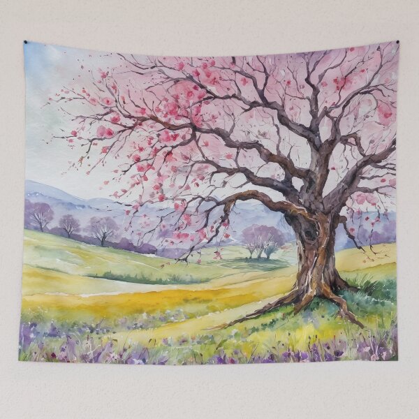 Item preview, Meadow with a flowering tree. Spring time landscape. designed and sold by twisted-dot.